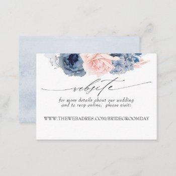 wedding website dusty blue and pink flowers business card