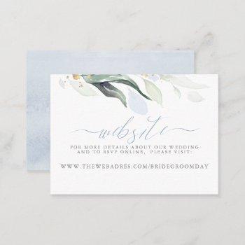 wedding website dusty blue greenery business card