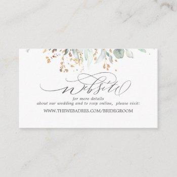 wedding website gold leaves greenery business card