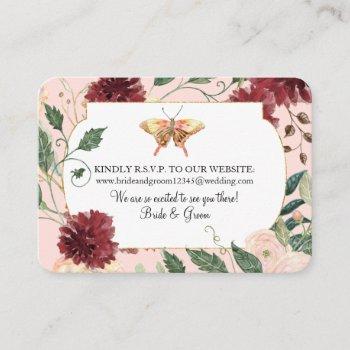 wedding website rsvp watercolor autumn floral pink business card