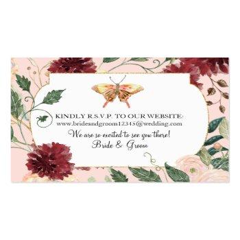 Small Wedding Website Rsvp Watercolor Autumn Floral Pink Business Card Front View