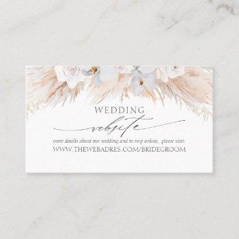 wedding website white tropical flowers & pampas business card