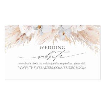 Small Wedding Website White Tropical Flowers & Pampas Business Card Front View