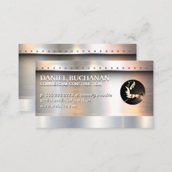 welder | metallic brushed with rivets background business card