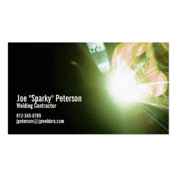 Small Welder Welding Sparks Green Business Card Front View