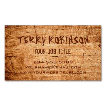 Small Western Country Rustic Scratched Wood Grain Business Card Magnet Front View