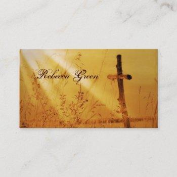 western country sunrise christian wooden cross business card
