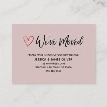 we've moved handwriting red hearts dusty rose business card