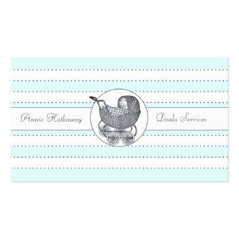 Small Whimsical Baby Buggy Blue Green Birthing Services Business Card Front View