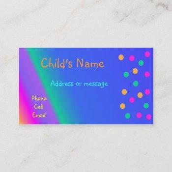whimsical bright colors children's calling card