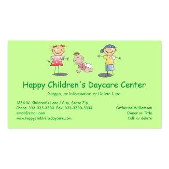 Small Whimsical Happy Cartoon Kids Professional Day Care Business Card Front View