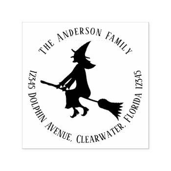 whimsical simple return address witch broomstick self-inking stamp