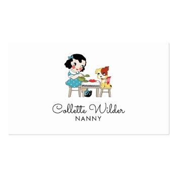 Small Whimsical Watercolor Nanny Child Dog  Business Card Front View