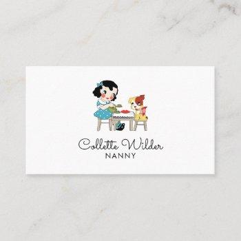 whimsical watercolor nanny child dog  business card