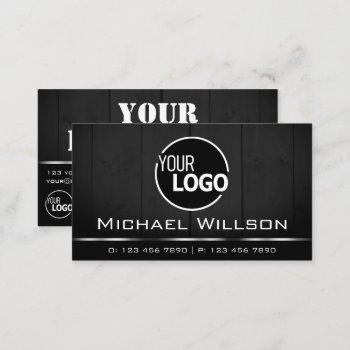 white and black wooden boards wood grain look logo business card