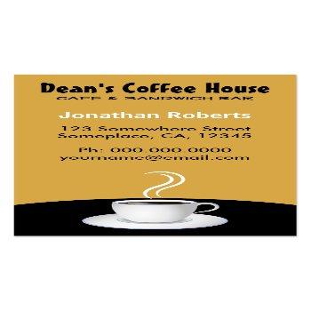 Small White Cup Of Steaming Coffee Black And Beige Cafe Business Card Back View