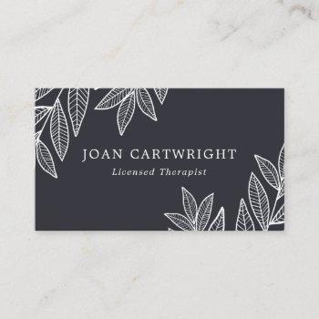 white leaves & charcoal therapist business card