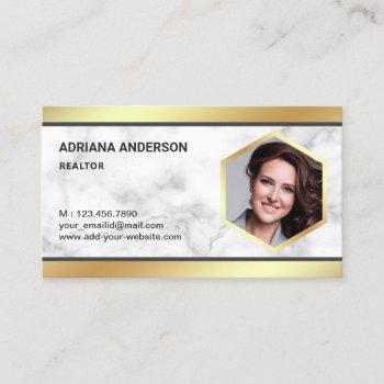 white marble gold foil real estate photo realtor business card