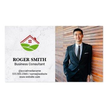 Small White Marble | House Icon Business Card Front View