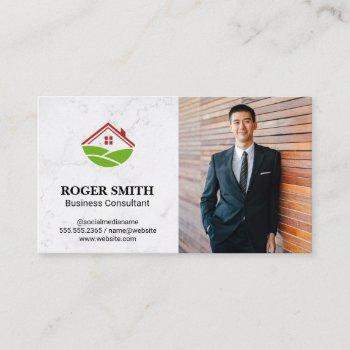 white marble | house icon business card