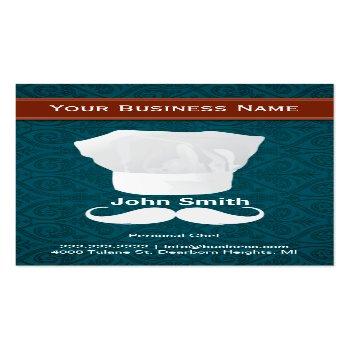 Small White Mustache Personal Chef Business Card Front View