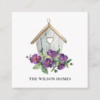 white rustic floral birdhouse real estate realtor square business card