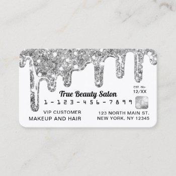 white silver chunky glitter thick drips credit business card