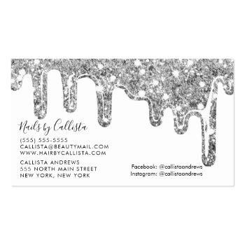 Small White Silver Chunky Glitter Thick Drips Nails Business Card Back View