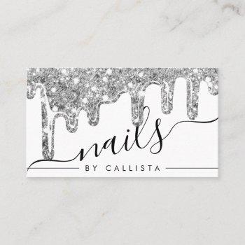 white silver chunky glitter thick drips nails business card