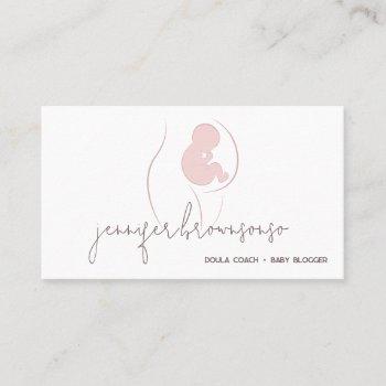 white unique doula birth coach pregnant business card