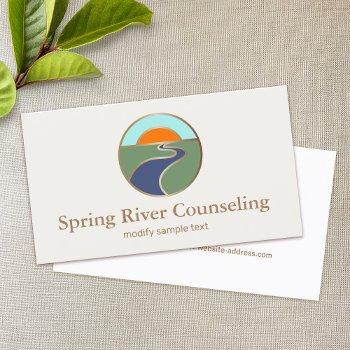 winding river sunset horizon counselors logo business card