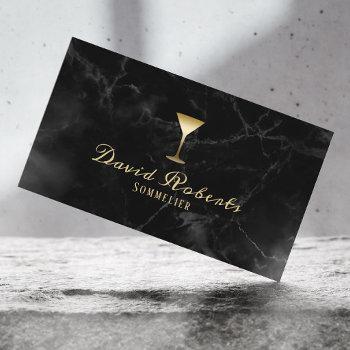 wine bartender sommelier modern dark marble business card