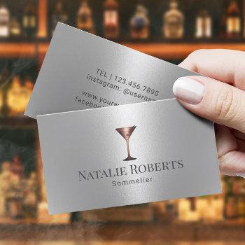 wine bartender sommelier modern silver business card