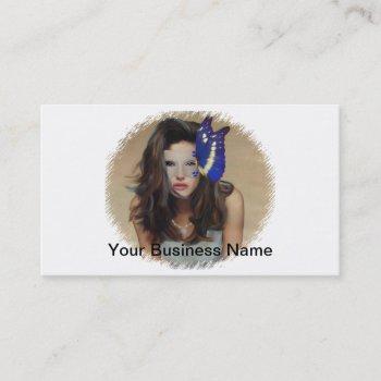 woman with butterfly mask business card