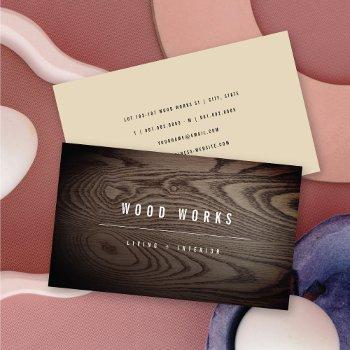 Small Wood Grain Texture Photo Minimalist Construction Business Card Front View