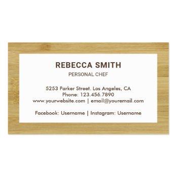 Small Wooden Bamboo Cutting Board Catering Culinary Chef Business Card Back View