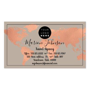 Small World Map Globe Map Travel Agency Copper Rose Business Card Back View