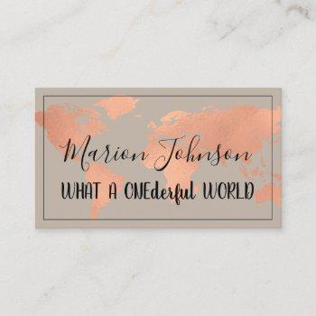 world map globe map travel agency copper rose business card