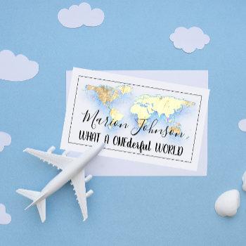 world map globe map travel agency gold blue logo business card