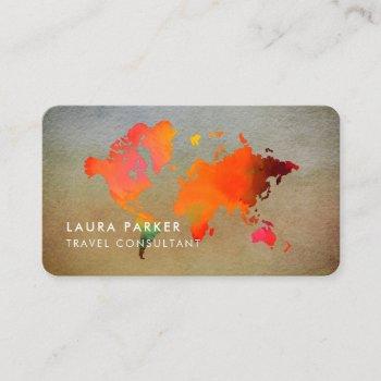 world map travel agent watercolor  tourism business card