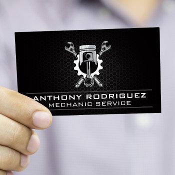 wrenches gear and piston | auto mechanic business card