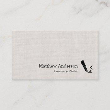 writer pen symbol - simple elegant linen look business card