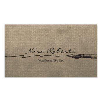 Small Writers Authors Editor Black Dip Pen Brown Paper Business Card Front View