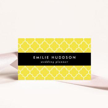 yellow latticework, quatrefoil, moroccan trellis business card