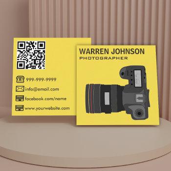 yellow modern photographer qr code square business card