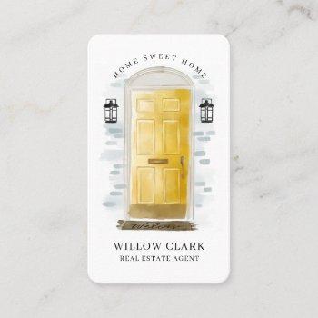  yellow watercolor front door real estate agent business card