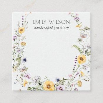 yellow wildflower wreath necklace band template square business card