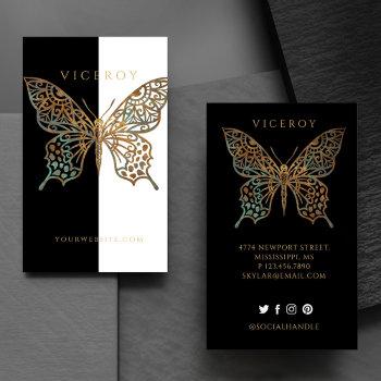 yin & yang ornate decorative butterfly logo b & w business card
