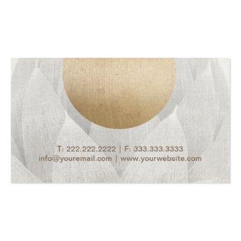 Small Yoga Instructor Gold Circle Lotus Floral Linen Business Card Back View