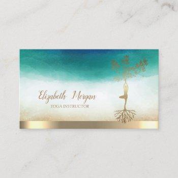 yoga instructor gold tree women silhouette business card